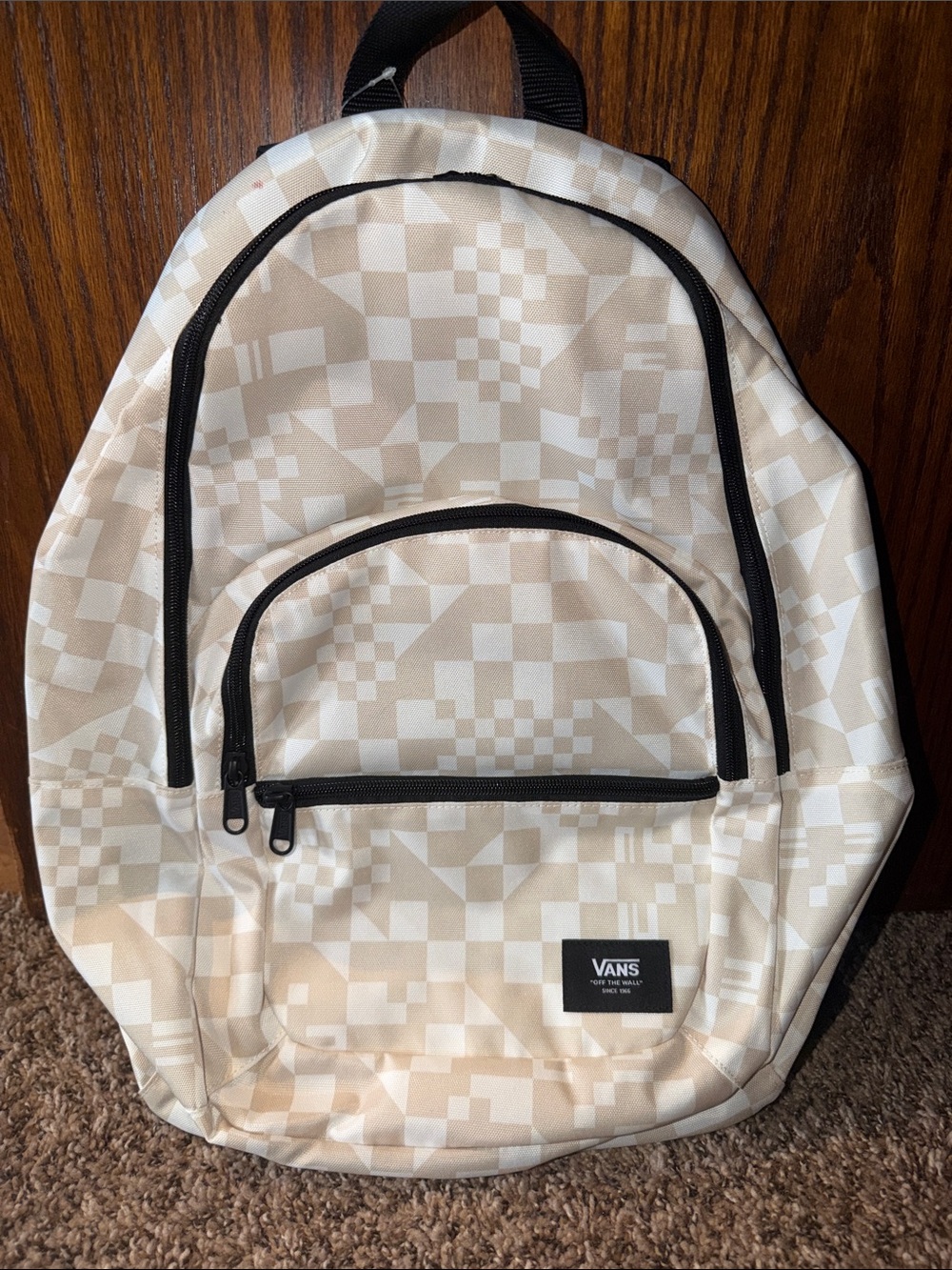 NWT Vans Beige & White Checkerboard Backpack with Black Trim